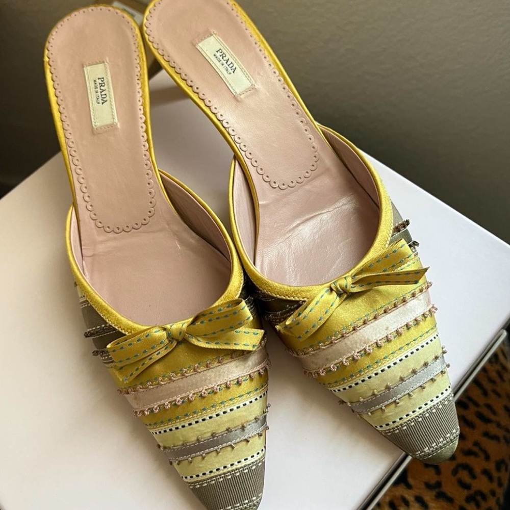 Y2k Prada Satin Bow Multi Color Kitten Heels